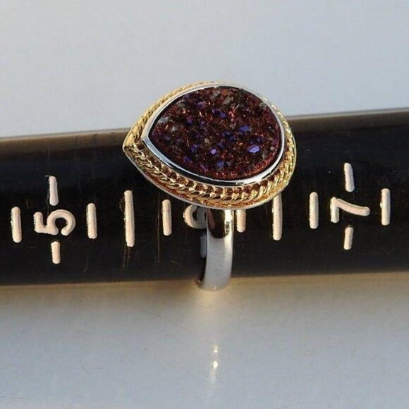 Silver Teardrop Purple Druzy Gemstone Women's Ring Size 6 - Picture 7 of 9